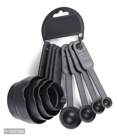 wonderworld Popular Combo - 8Pcs Black Measuring Cups and Spoons Set, Silicone Series Spatula and Brush Set