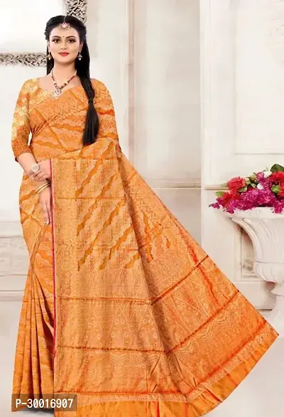 Stylish Yellow Banarasi Silk Saree With Blouse Piece For Women-thumb0