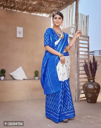 Elegant Blue Ikat Printed Khadi Silk  Blended Saree with Blouse Piece