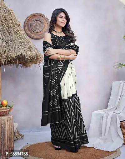 Elegant Black Ikat Printed Khadi Silk  Blended Saree with Blouse Piece