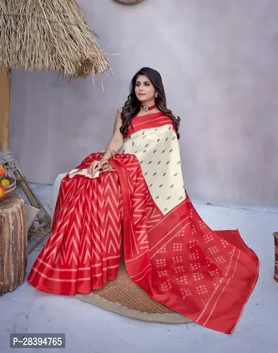 Elegant Red Ikat Printed Khadi Silk  Blended Saree with Blouse Piece