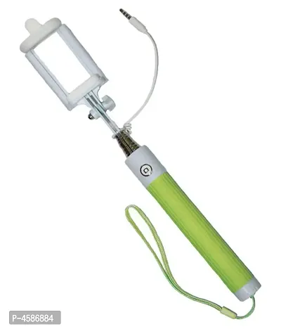 Foldable Pocket Wired Selfie Stick Foldable From 7.8"-31.5" With Cable All In One Monopod For Android & iOS (Green)-thumb0
