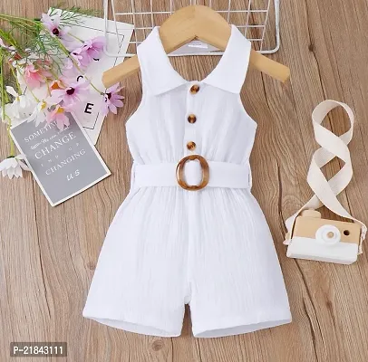 White collar sleeveless baby button front belted halter neck Embellished stretch fabric jump suit