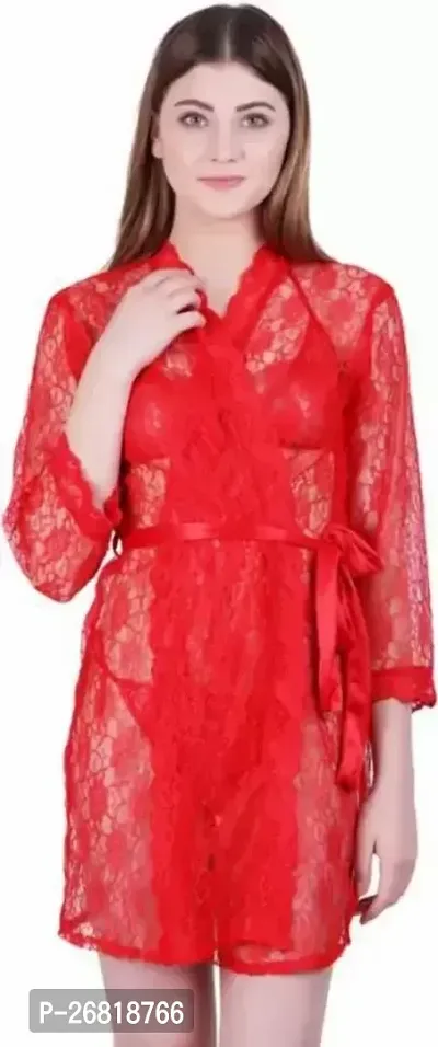 Stylish Red Satin Lace Babydoll For Women-thumb0