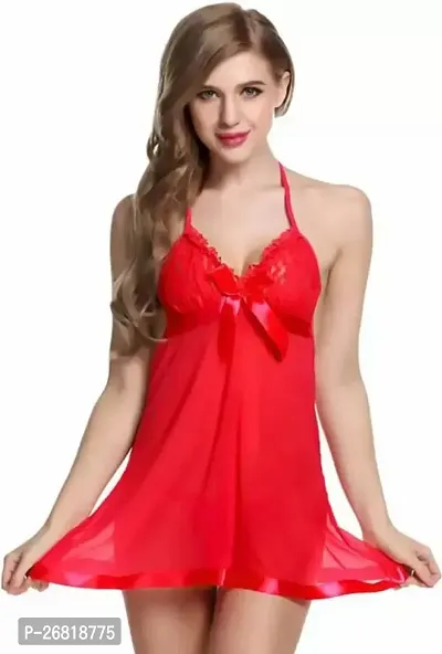 Stylish Red Satin Lace Babydoll For Women-thumb0