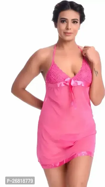 Stylish Pink Satin Lace Babydoll For Women