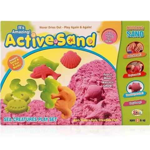 Active Sand Sea Creatures Play Set, Multi Color Squeezable Sand Never Dries Out Sand Kit for Kids