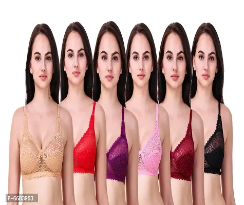 Elegant Net Lace Bralette Bras For Women- Pack Of 6