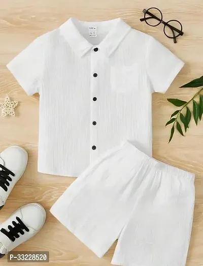 Elegant Popcorn Solid Shirts with Shorts For Boys