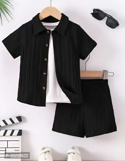 Elegant Popcorn Solid Shirts with Shorts For Boys-thumb0