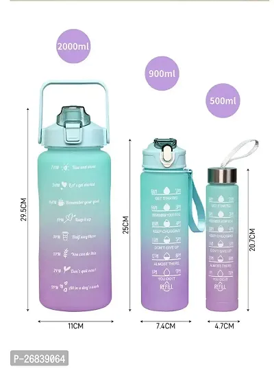 NN 3 PCS Set Motivational Water Bottle Time Marker,Wide Mouth  Easy to Open Water Bottle for Office, Gym, Home, School, Sports Fitness Outdoor | Leakproof (2000ML 900ML 500ML) |Plastic|Multicolour