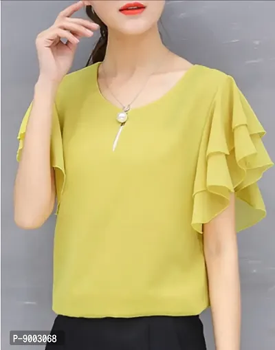 Elegant Yellow Georgette Solid Top For Women-thumb0