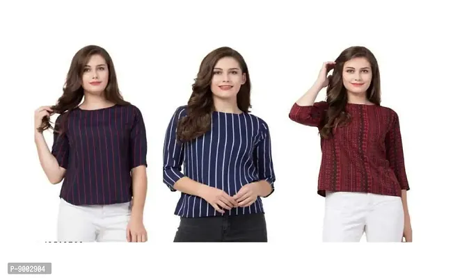 Elegant Crepe Printed Top For Women- Pack Of 3-thumb0