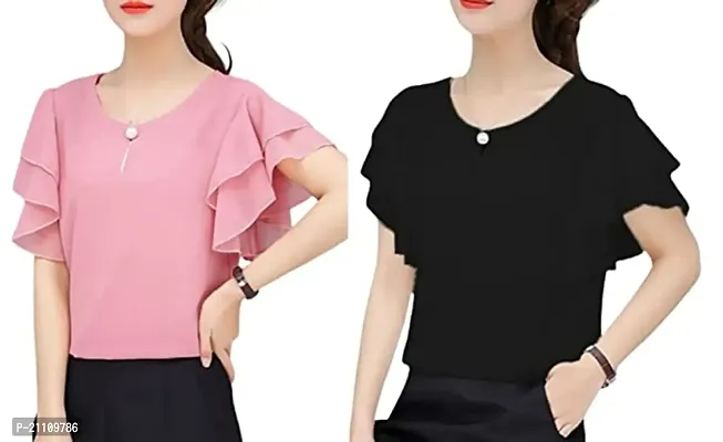 Elegant Georgette Solid Top For Women- Pack Of 2-thumb0