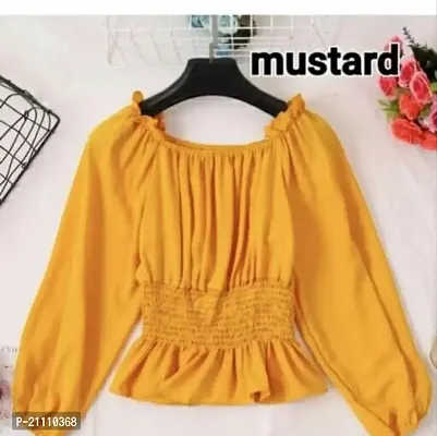 Elegant yellow Cotton Blend Solid Top For Women-thumb0