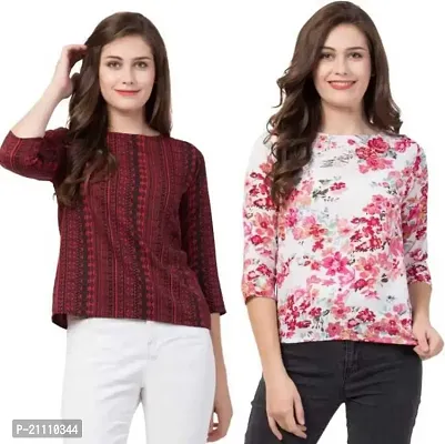 Elegant Crepe Self Design Top For Women- Pack Of 2