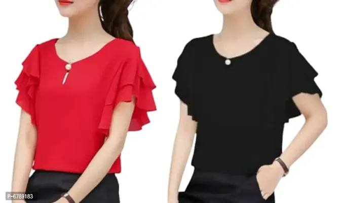 Stylish Georgette Solid Top For Women Combo Pack Of 2