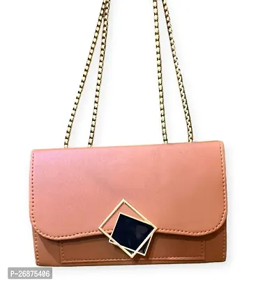 Peach PU Structured Handheld Bag With Quilted