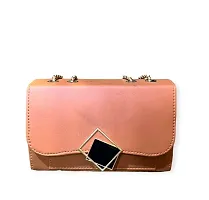 Peach PU Structured Handheld Bag With Quilted-thumb1