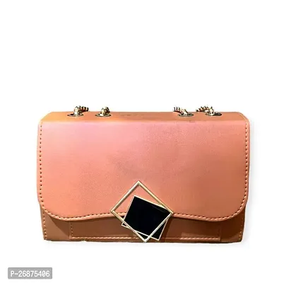 Peach PU Structured Handheld Bag With Quilted-thumb2