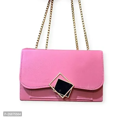 Pink PU Structured Handheld Bag With Quilted