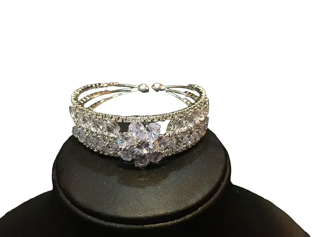 Silver-plated Ad Studded Dimond Kada For Women