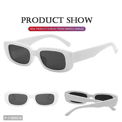 Izaan Mart Women's Retro Driving Rectangular Sunglasses White Frame, Black Lens (Medium) Set of 1-thumb2