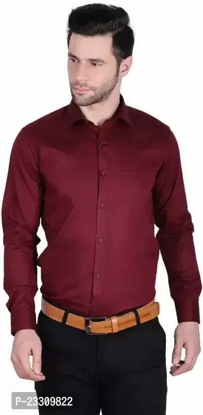 Reliable Maroon Cotton Solid Long Sleeves Formal Shirts For Men-thumb0