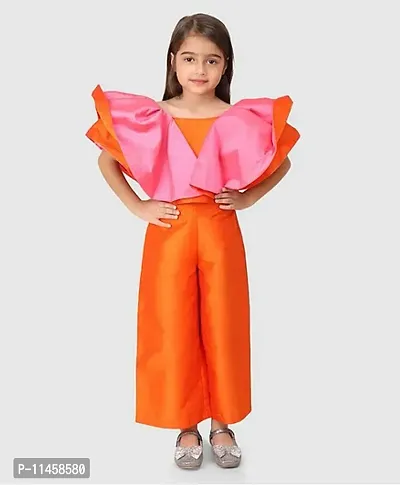 Beautiful Half Flutter Sleeves Flared Top And Culotte Set For Baby Girls