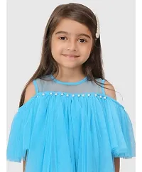 Beautiful Cold Shoulder Sleeves Pearl Embellished Gathered Net Top For Baby Girls-thumb4