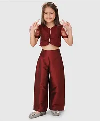 Beautiful Half Puffed Sleeves Beads Embellished Top And Flared Pants For Baby Girls-thumb2