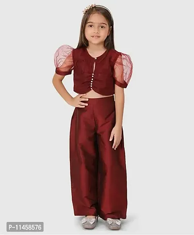 Beautiful Half Puffed Sleeves Beads Embellished Top And Flared Pants For Baby Girls-thumb0