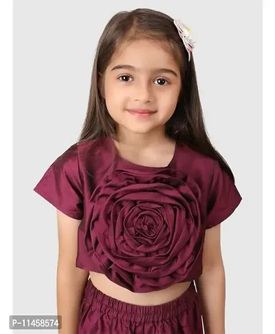 Beautiful Half Sleeves Flower Applique Solid Top And Palazzo For Baby Girls-thumb5