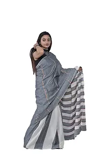 Women's Cotton Handloom Saree (GREY WHITE khesh)-thumb3