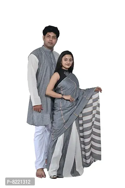 KnowZA ASH with White KHESH Saree and Men Kurta (XX-Large)-thumb0