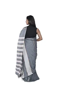 Women's Cotton Handloom Saree (GREY WHITE khesh)-thumb1