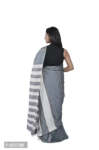 Women's Cotton Handloom Saree (GREY WHITE khesh)-thumb2