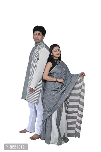 KnowZA ASH with White KHESH Saree and Men Kurta (XX-Large)-thumb2