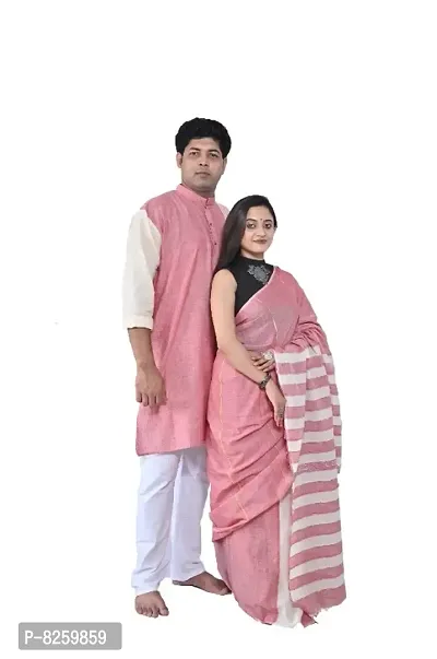 cotton couple set saree with men kurta-thumb0