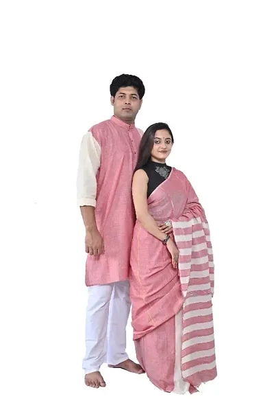 cotton couple set saree with men kurta