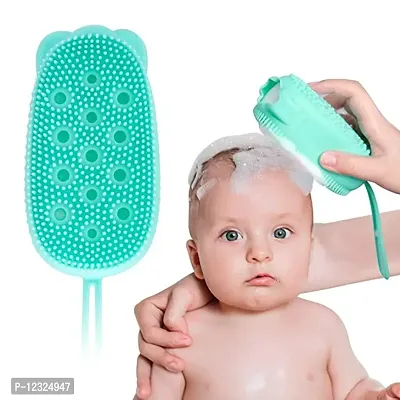 Silicone Shower Sponge, Double Sided Rubber Scrub Body Brush for Baby Kids Men Women - Multicolor Pack Of 1-thumb0