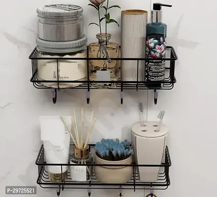 Iron Self Adhesive Wall Hanging Rack for Bathroom  Kitchen Shelf Wall Shelf  (Number of Shelves - 2)