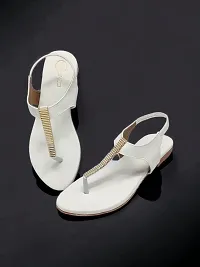 Elegant White PU Solid Sandals For Women-thumb1
