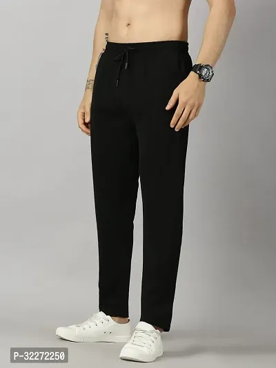 Stylish Black Polyester Solid Regular Track Pants For Men