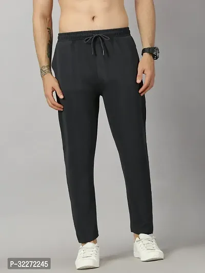 Stylish Black Polyester Solid Regular Track Pants For Men-thumb0