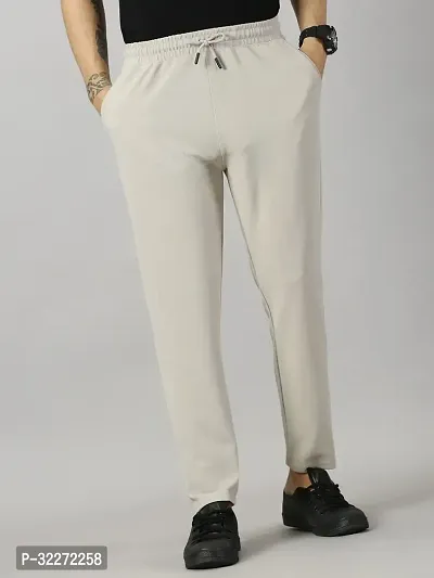 Stylish Off White Polyester Solid Regular Track Pants For Men-thumb0