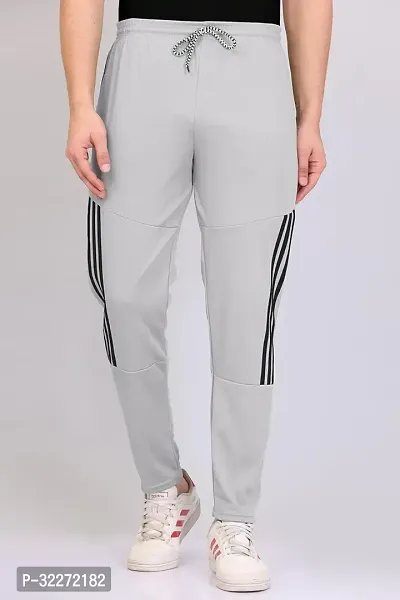 Stylish Grey Polyester Solid Regular Track Pants For Men-thumb0