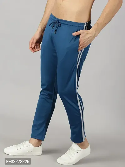 Stylish Blue Polyester Solid Regular Track Pants For Men-thumb0