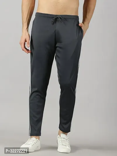 Stylish Grey Polyester Solid Regular Track Pants For Men