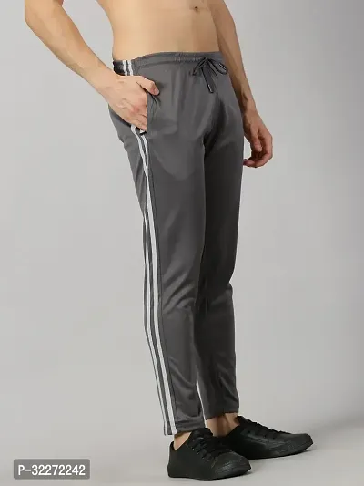 Stylish Grey Polyester Solid Regular Track Pants For Men